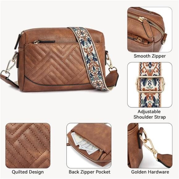 Crossbody Bags for Women Vegan Leather Purses Quilted Shoulder - Picture 6 of 6